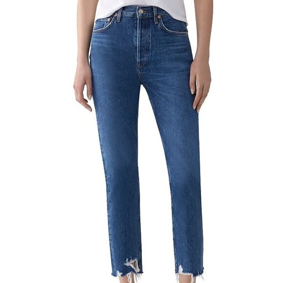 Agolde Women's High Rise Jeans in Dark Blue - Picture 2 of 16
